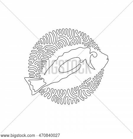 Continuous Line Drawing Of Beautiful Blue Tang Abstract Art In Circle. Single Line Editable Vector I