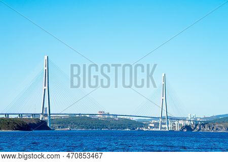 Russky Bridge Or Russian Bridge Is Cable-stayed Bridge In Vladivostok, Primorsky Krai, Russia. Bridg