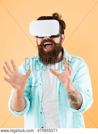 Satisfaction Enjoyment. Cyber Sex. Virtual Sexual Activity. Man Touch Virtual Breasts. Explore Cyber
