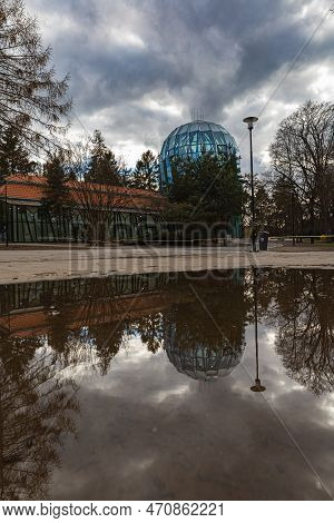 Gdansk, Poland - April 2022: Facade Of Renovated Palm House In Oliwski Park