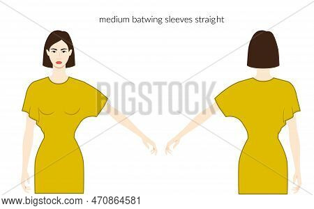 Batwing Sleeves Short Length Clothes Character Beautiful Lady In Ochre Top, Shirt, Dress Technical F
