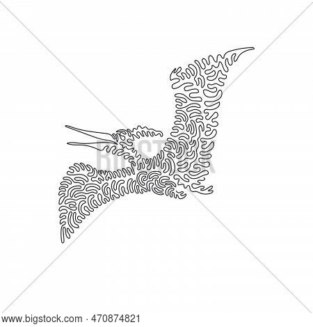 Continuous curve line drawing. The extinct flying reptile pterosaur. Single line editable stroke vector illustration of aggresive pterosaurs for logo, wall decor, boho print art