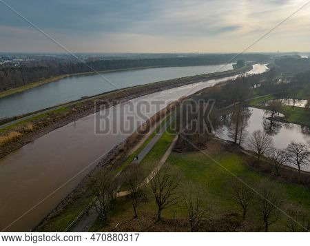 Evening Sun On The Grote Nete In The Center Of The Village Duffel, Antwerp, Belgium. High Quality Ph