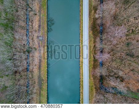 Winter Scene Around The Canal Dessel Schoten Aerial Photo In Rijkevorsel, Kempen, Belgium, Showing T