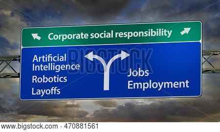 Metaphorical Road Sign Indicating Modern Moral Socio Technological Dilemma