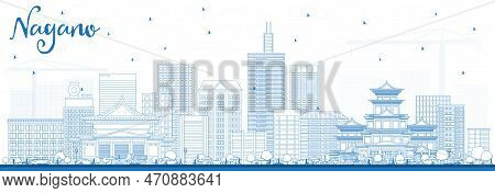 Outline Nagano Japan City Skyline With Blue Buildings. Vector Illustration. Business Travel And Tour