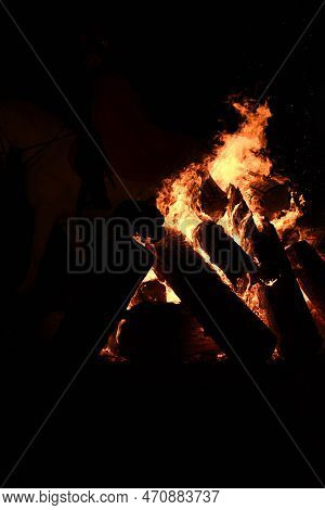 Large Blazing Bonfire At St. Martins In Huenxe, Germany