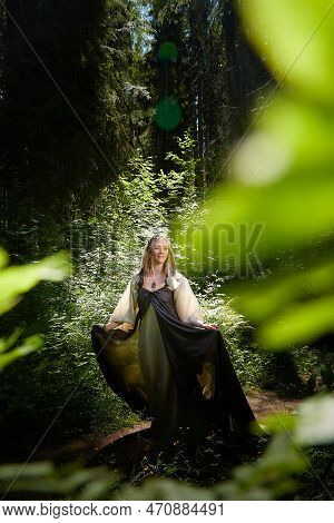 Beautiful Seductive Dryad. Pagan Spirit Of The Forest. Portrait Of Beautiful Dryad. Fairy Who Loves 