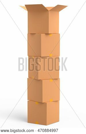 Cardboard Box Or Carton On White Background, Carrying Parcel And Online Shopping