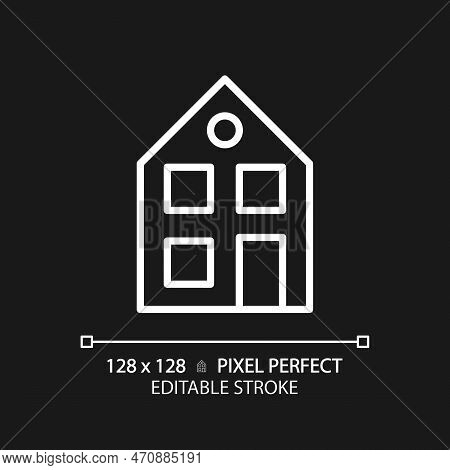 Two Story House Pixel Perfect White Linear Icon For Dark Theme. Detached Building For One Family. Re