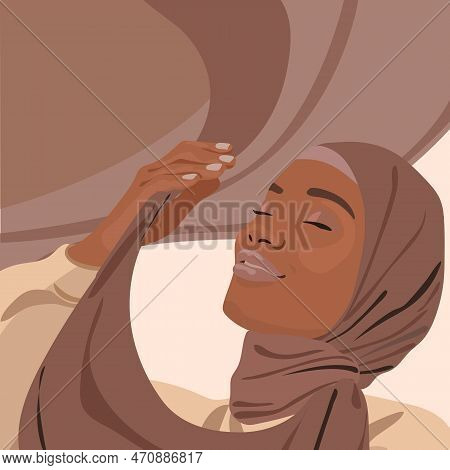 Hijab Day. Muslim Woman In Hijab. An Arab Woman. Happy Hijab Day. Vector Illustration Of A Girl In A