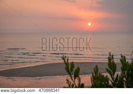 Landscape Of Sunset In Sao Pedro De Maceda Beach. Ovar, Portugal.
