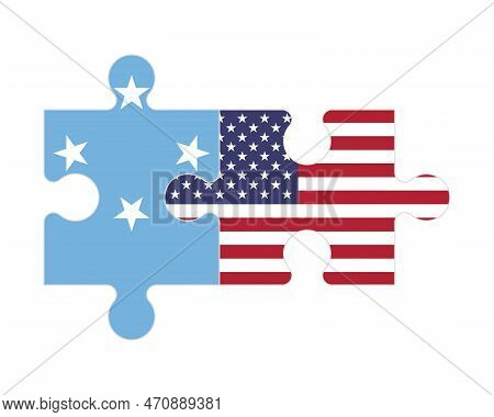 Connected Puzzle Of Flags Of Micronesia And Usa, Vector