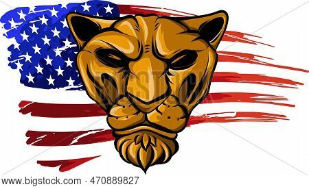 Vector Illustration Of Cougar With American Flag