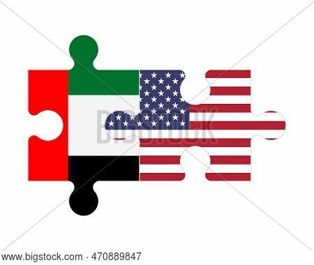 Connected Puzzle Of Flags Of United Arab Emirates And Usa, Vector