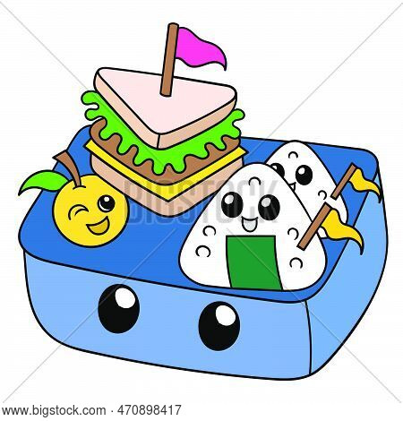 Japanese Lunch Box Containing Japanese Food, Vector Illustration Art. Doodle Icon Image Kawaii.
