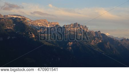 Roteflue And Loucherhorn At Sunset, View From Planalp, Brienz.