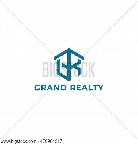 Abstract Initial Letter Gr Or Rg Logo In Blue Color Isolated In White Background Applied For Real Es