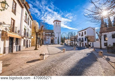 Ancient Square In Historic Albayzin Neighbourhood Of Granada, Andalusia Region Of Spain