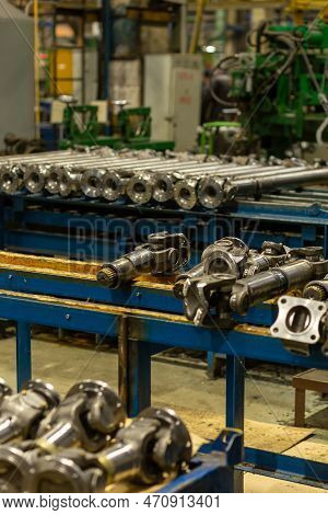 Cardan Shafts And Gimbal Transmissions Moving On Conveyor