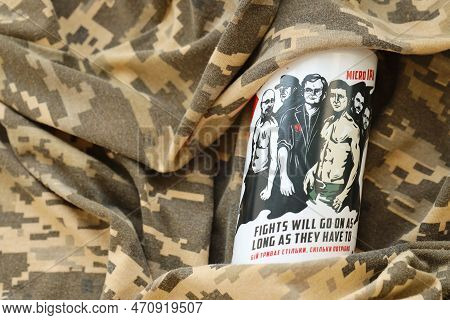 Kyiv, Ukraine - May 4, 2022 Localy Brewed Beer Called Fights Will Go On As Long As They Have To Feat