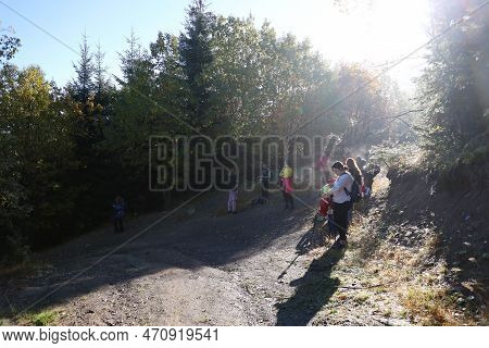 Carpathian Mountains, Ukraine - October 8, 2022 Mount Hoverla. Carpathians In Ukraine In Autumn. Tou