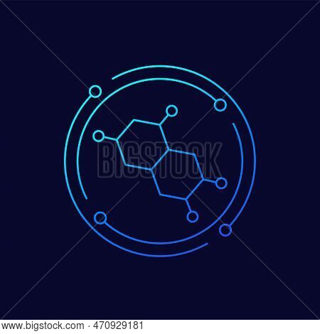 Hormone Icon With A Molecule, Linear Design
