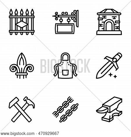 Blacksmith Collection Icon Set. Outline Set Of 9 Blacksmith Collection Icons For Web Design Isolated