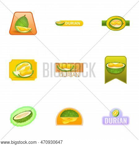 Eco Durian Logo Set. Cartoon Set Of 9 Eco Durian Logo For Web Design Isolated On White Background