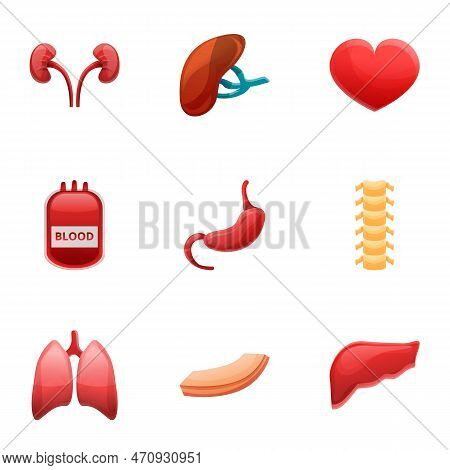 Hospital Human Organs Transplant Icon Set. Cartoon Set Of 9 Hospital Human Organs Transplant Icons F