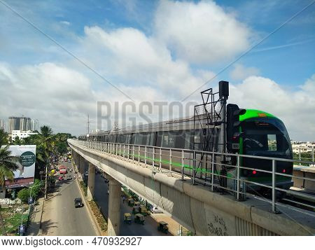 Closeup Of Beautiful Green Line Metro Station And Metro Train, Yelachenahalli, Kanakapura Road.