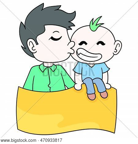 Father Day Banner Template With Children Love Each Other, Vector Illustration Art. Doodle Icon Image
