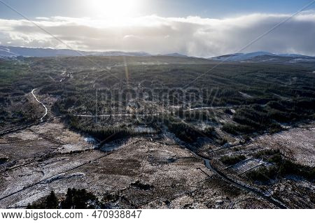 Aerial View Of Snow Covered Gweebarra River Between Doochary And Lettermacaward In Donegal - Ireland