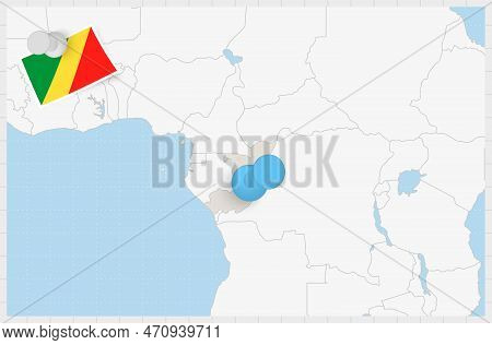 Map Of Congo With A Pinned Blue Pin. Pinned Flag Of Congo, Vector Illustration.