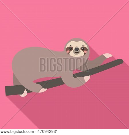 Sloth Stay On Branch Tree Icon. Flat Illustration Of Sloth Stay On Branch Tree Icon For Web Design