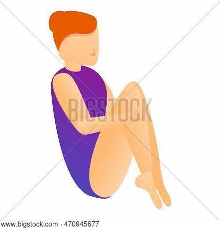Girl Embrace Knees Jump In Pool Icon. Cartoon Of Girl Embrace Knees Jump In Pool Icon For Web Design