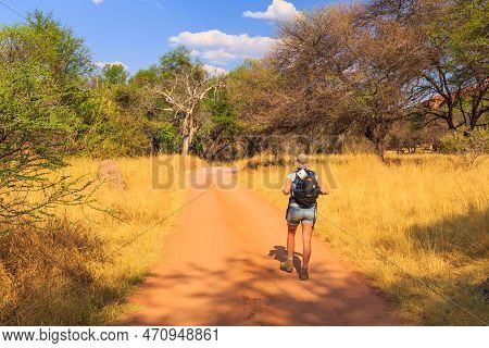 Waterberg - 09 October 2018: Girl On The Andersson Trail In Waterberg Plateau National Park, Kalahar