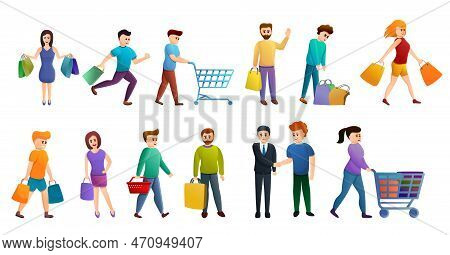 Buyer Icons Set. Cartoon Set Of Buyer Icons For Web Design