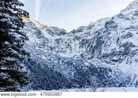 View Of The Mountain Range From Morskie Oko. Morskie Oko Mountain Lake In High-tatras, Poland.