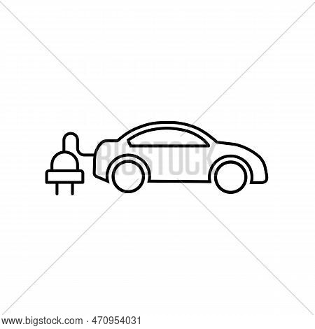 Electric Car Icon Vector Outline Black Eps 10. Eco Friendly Electro Auto Illustration. Green Vehicle