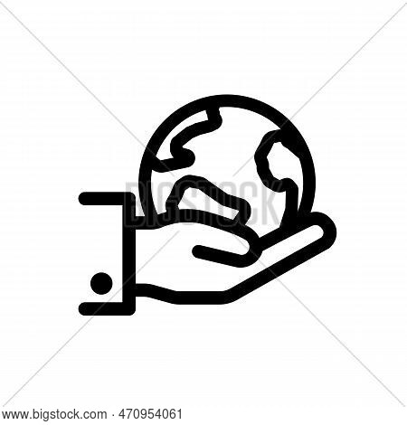 Earth Planet In Hand Icon Vector Outline Black Eps 10. Simple Planet Illustration. Save World Symbol