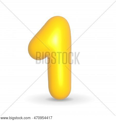 Number One. 1 Yellow Balloon 3d Rendered. Realistic Design Element For Events. Happy Birthday, Anniv