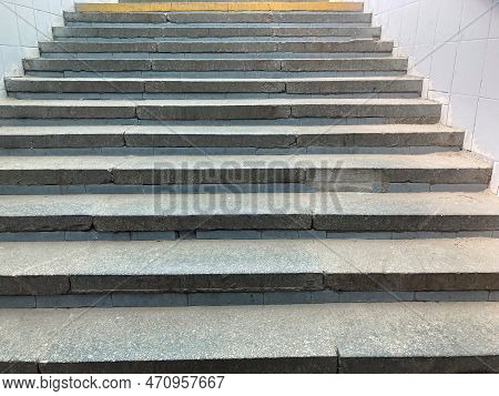 Steps Close To Going Up. Close Up View Of Design Of Old Stone Staircase Going Up.