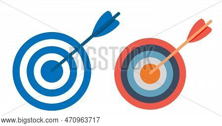 Target Icon Set. Target Bullseye Line Icon. Target Board With Arrows. Archery Sport Game Arrow Hitti