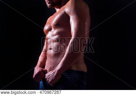 Muscular Shirtless Manked Man Model Showing Six Pack Abs. Gay Sexy Model.