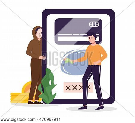 Phone Scam Concept. Scamming People To Get Their Money. Financial Phishing Warning. Fraud Signs And 