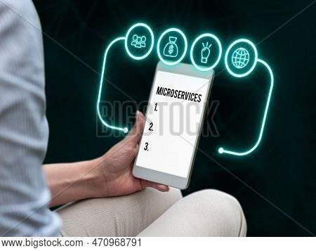 Inspiration Showing Sign Microservices. Concept Meaning Software Development Technique Building Sing