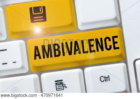 Sign Displaying Ambivalence. Word Written On Attitudes Or Feelings Attraction And Repulsion To An Ob