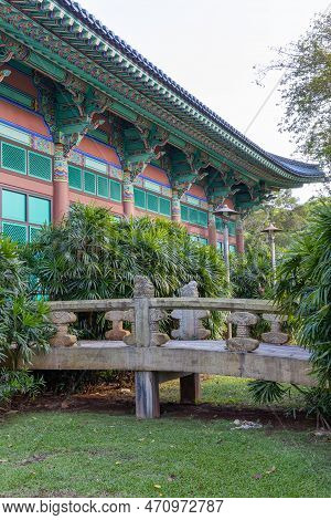 Manoa, Hi - February 3 2023: Korean Building On The Campus Of The University Of Hawaii