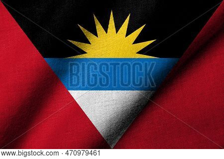 Realistic 3d Flag Of Antigua And Barbuda With Fabric Texture Waving